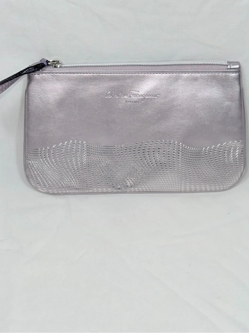 Salvatore Ferragamo Parfums Metallic Silver Cosmetic Travel Pouch NIP